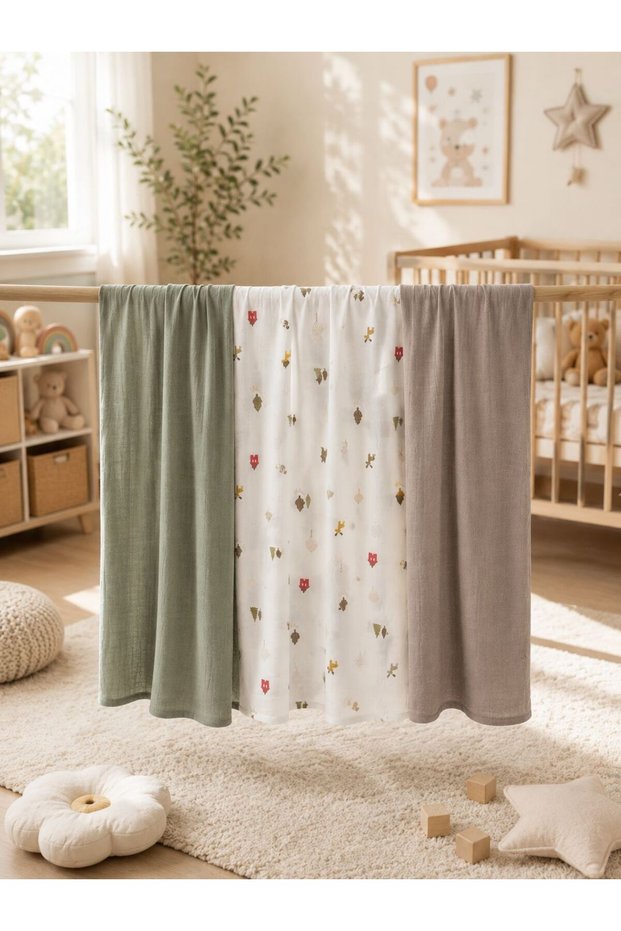Multi-Purpose Muslin Blanket Set of 3, Muslin Newborn Baby Blanket, 100% Organic Cotton Muslin Cloth - 80X80 cm