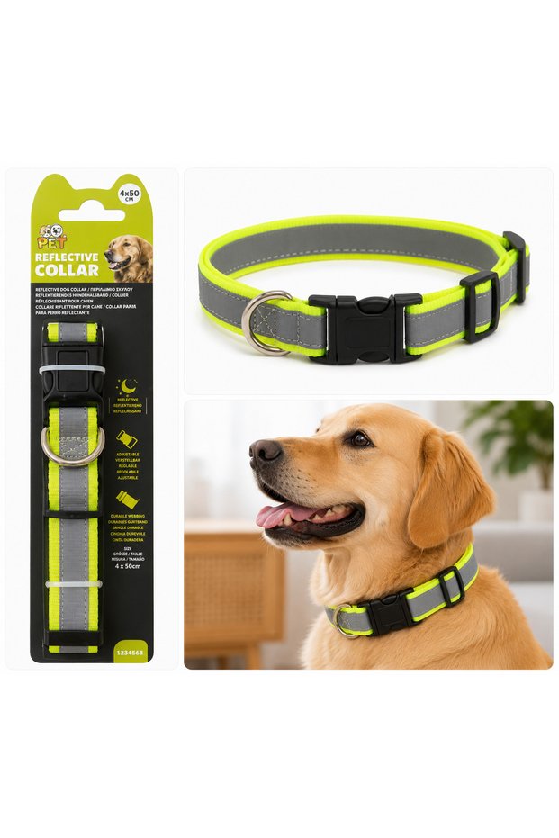 Pet Reflective Adjustable Dog Collar Neon Green Gray 4X50 cm