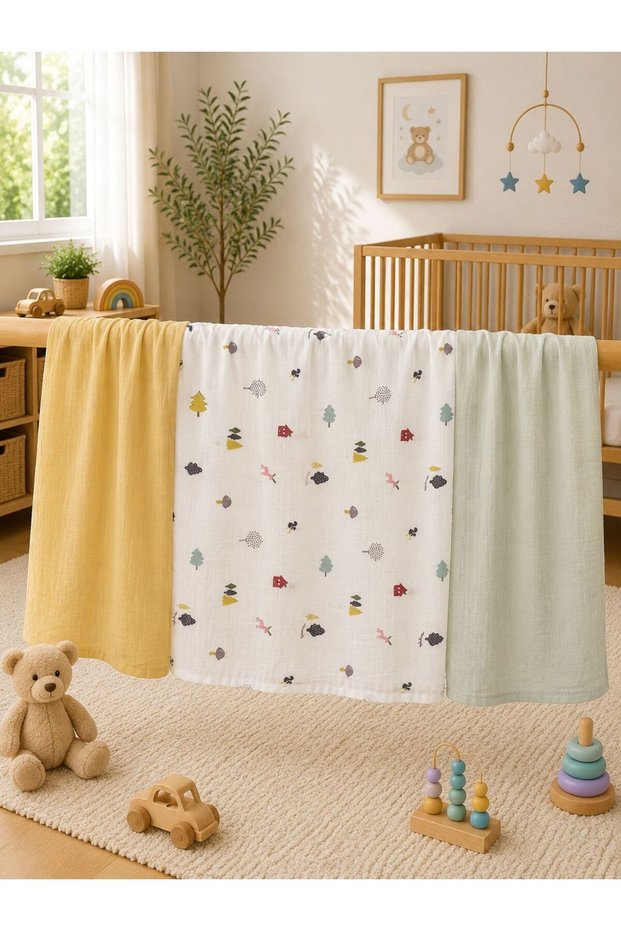 Multi-Purpose Muslin Blanket Set of 3, Muslin Newborn Baby Blanket, 100% Organic Cotton Muslin Cloth - 80X80 cm