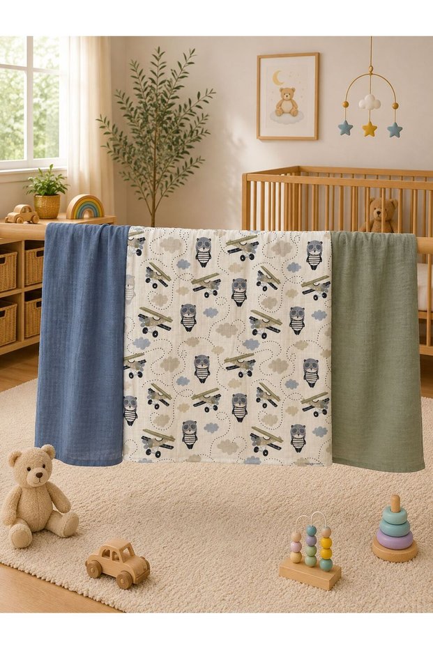 Multi-Purpose Muslin Blanket Set of 3, Muslin Newborn Baby Blanket, 100% Organic Cotton Muslin Cloth - 80X80 cm