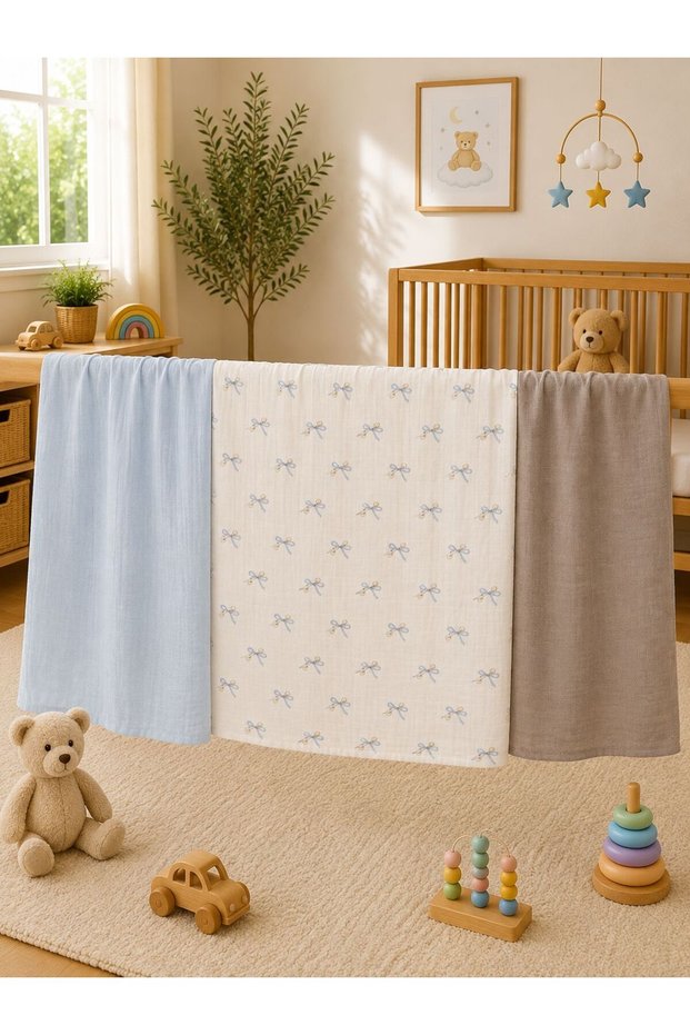 Multi-Purpose Muslin Blanket Set of 3, Muslin Newborn Baby Blanket, 100% Organic Cotton Muslin Cloth - 80X80 cm