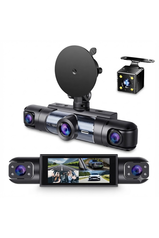 Multi-Lens Dash Cam – 1080P HD 3-Channel Car Camera System with Rear View & Suction Mount