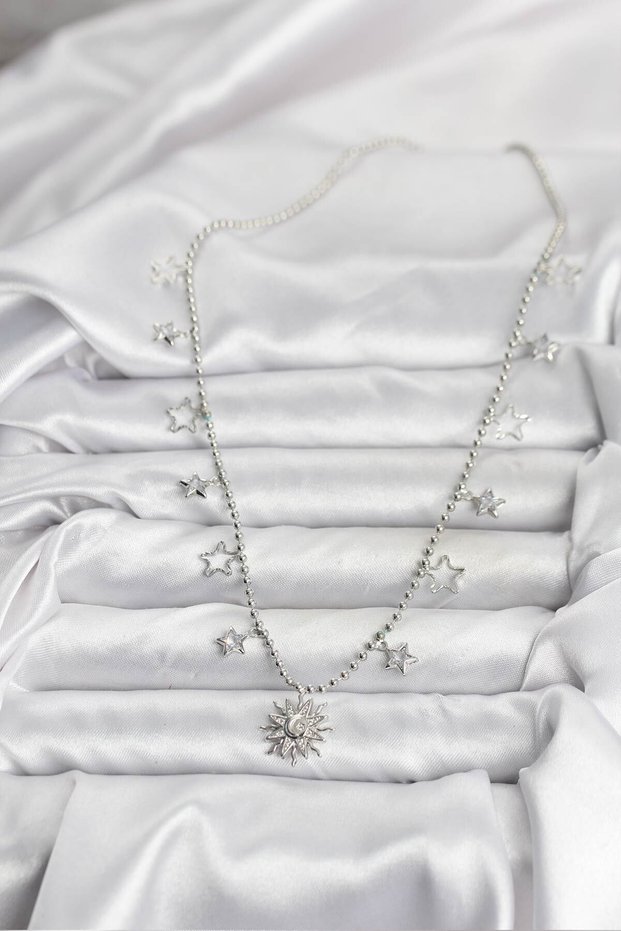 Silver Brass Sun Women's Necklace for Elegant Necks