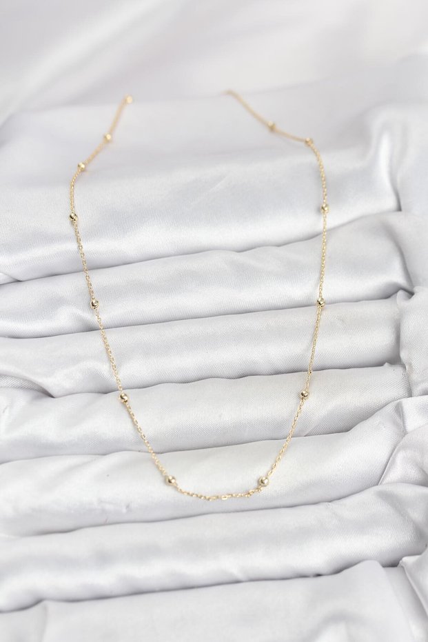 60cm Golden Brass Tiny Ball Chain Women's Necklace for Elegant Necks