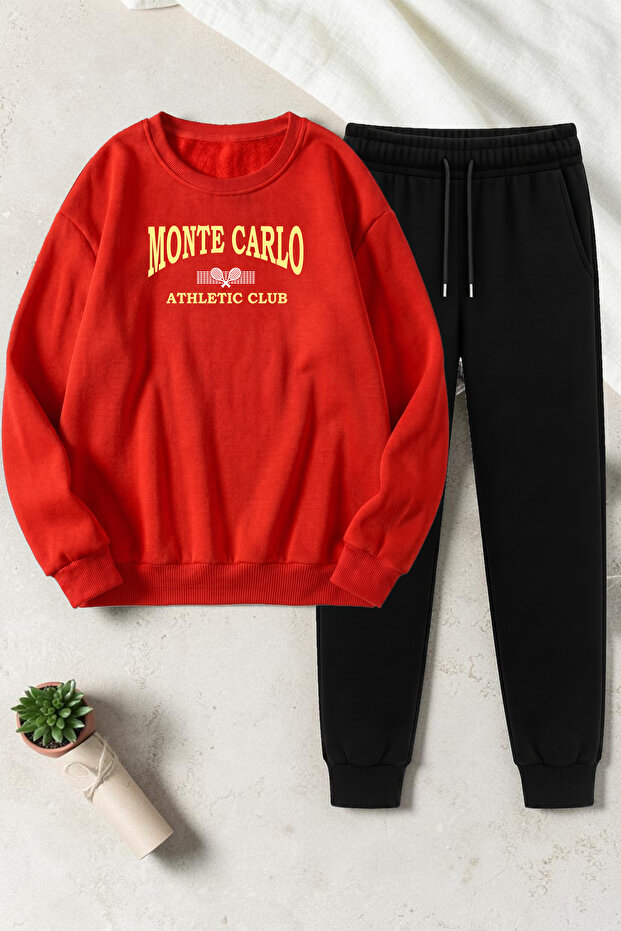 Unisex Monte Carlo Design Printed Crew Neck Sweatshirt - 2-Piece Tracksuit Set