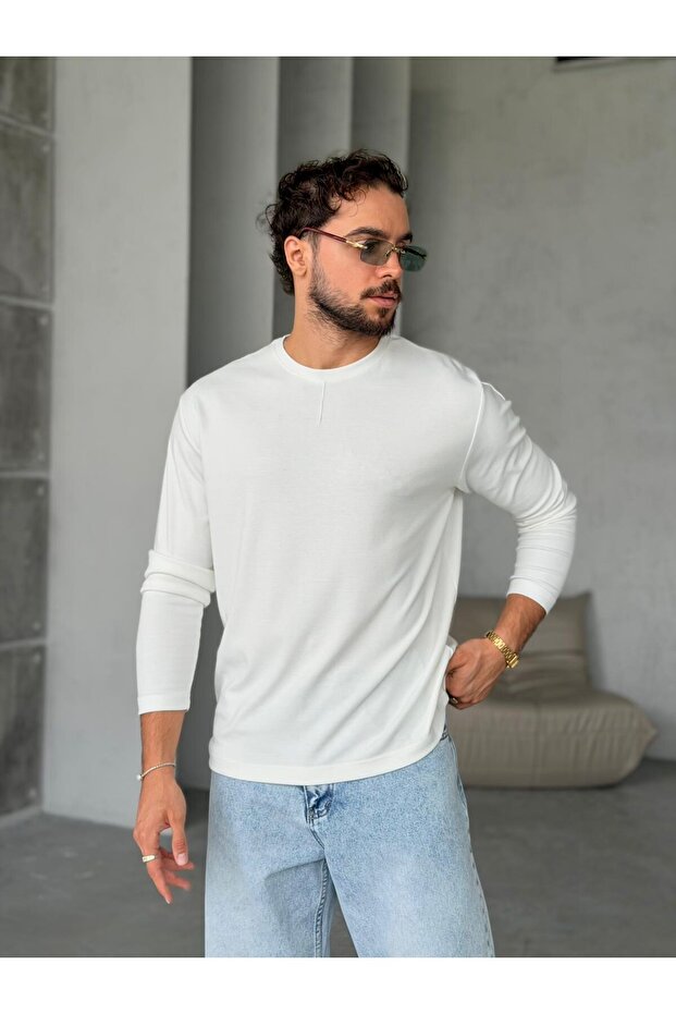 Stitching Detailed Cotton Basic Regular Sweat m - White