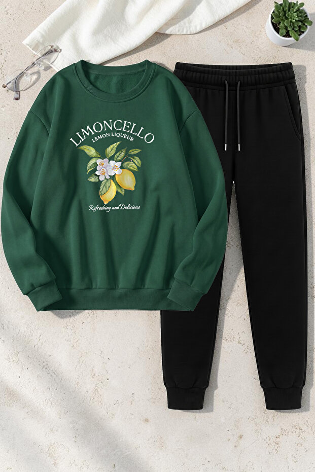 Unisex Limoncello Design Printed Crew Neck Sweatshirt - 2-Piece Tracksuit Set