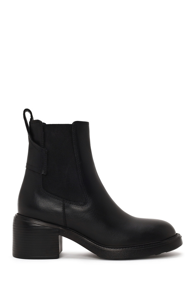 Women's Black Thick Heeled Leather Chelsea Boots Wf220009Dv