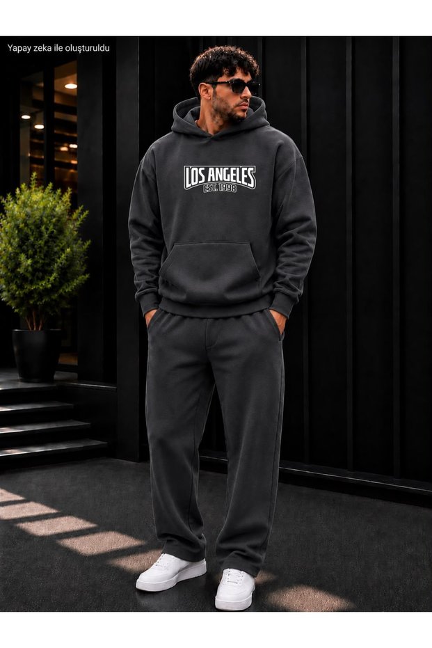 Men's Los Angeles Est. 1998 Printed Tracksuit Set / Hooded Sweatshirt and Straight-Leg Bottoms
