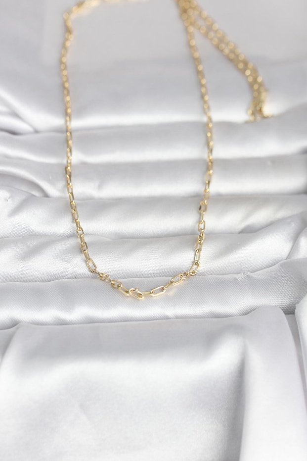 60cm Golden Brass Paperclip Chain Women Necklace for Elegant Necks