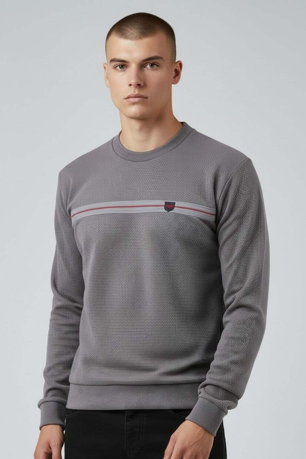 Men's Dark Gray Mare Jaker Fabric Crew Neck Sweatshirt - 76577