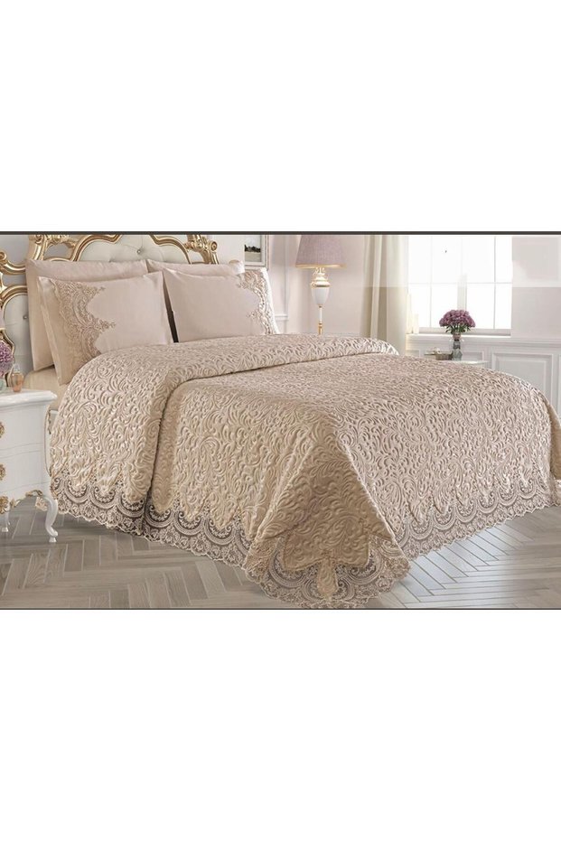 6 Piece Blanket Set / Bridal Blanket Set French Guipure Pearl Embroidered Bedspread Special Boxed Shipping