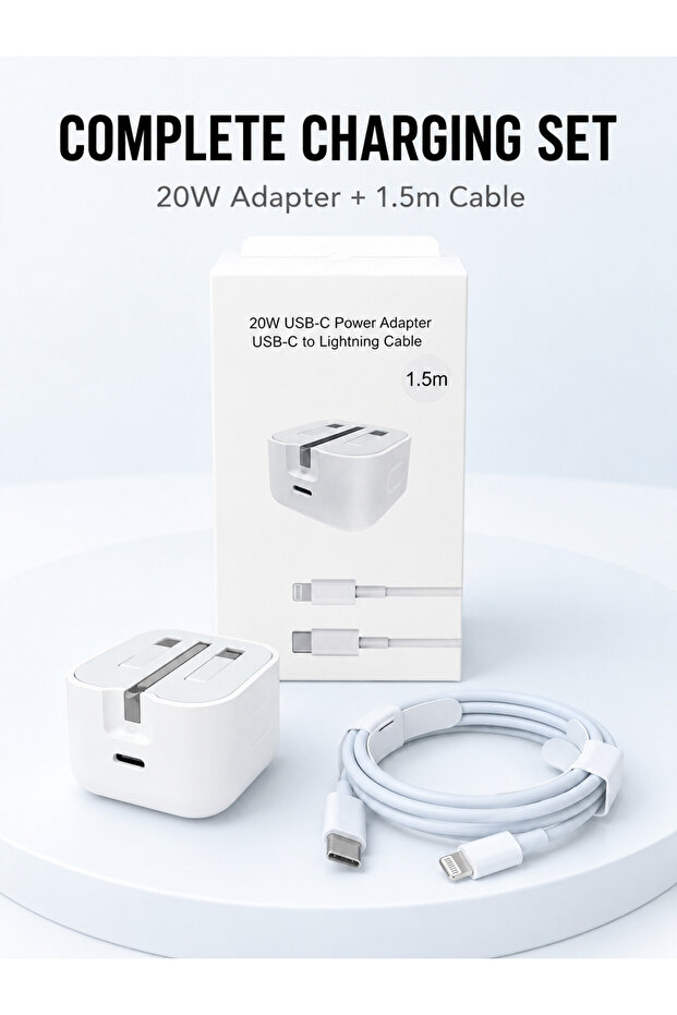 Suitable for iPhone, tablet, 20W charger set, 1.5-meter USB-C to Lightning charging cable