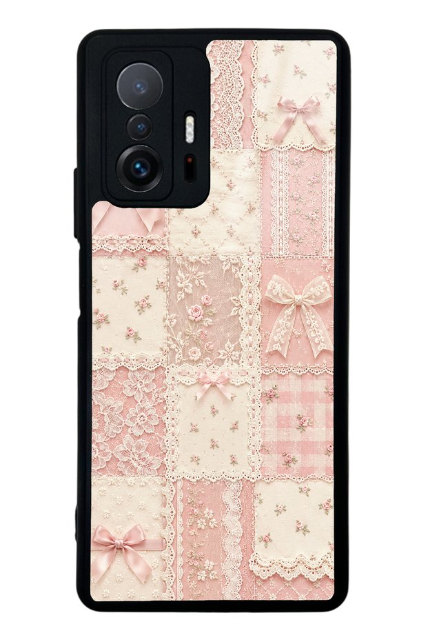 Xiaomi Mi 11t Glossy Phone Case with Pink Lace Patchwork Design