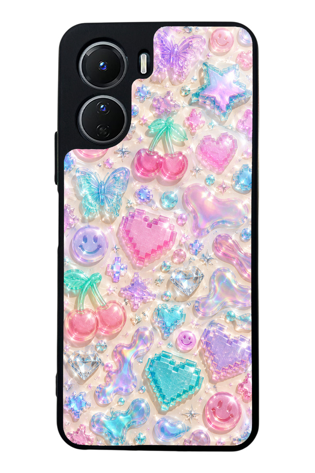 Vivo Y16 Y2K Glossy Phone Case with Jelly Charms Design