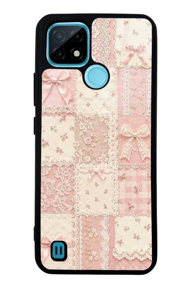 Realme C21 Glossy Phone Case with Pink Lace Patchwork Design