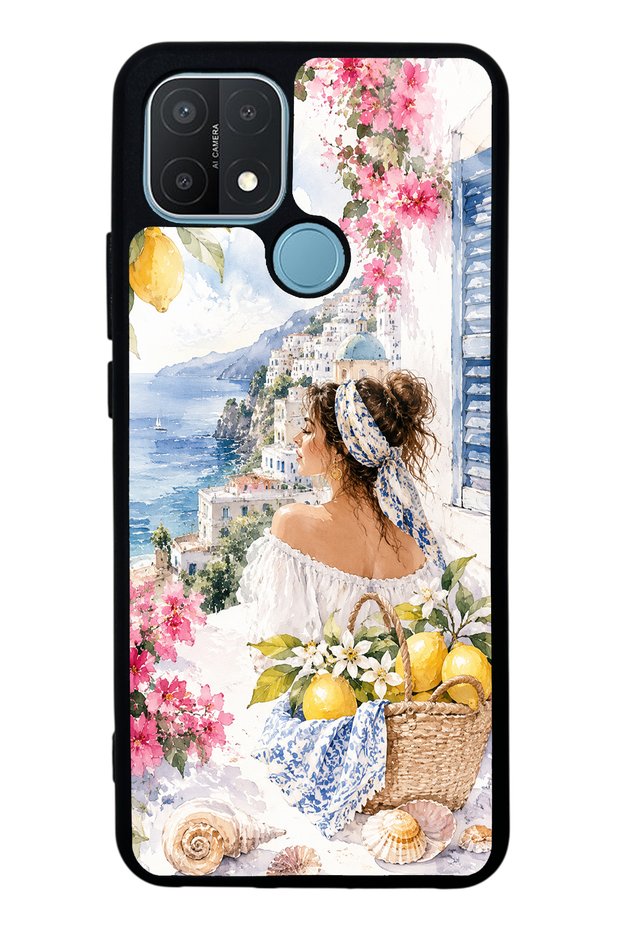 Oppo A15S Glossy Phone Case with Positano Blue Design