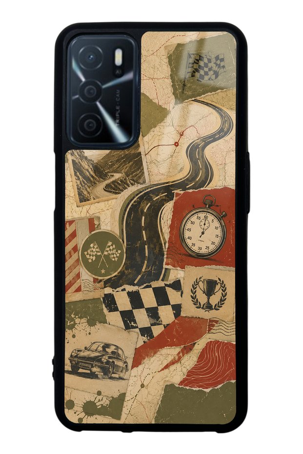 Oppo A16 Glossy Phone Case with Retro Road Racing Design