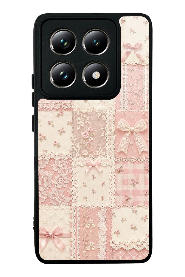Xiaomi Mi 14t Pro Glossy Phone Case with Pink Lace Patchwork Design