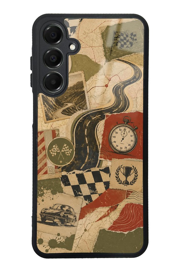 Samsung A16 Glossy Phone Case with Retro Road Racing Design