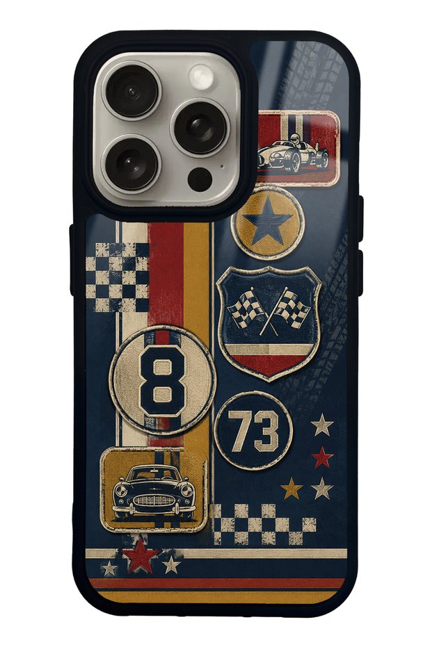 iPhone 15 Pro Old School Racing Design Glossy Phone Case