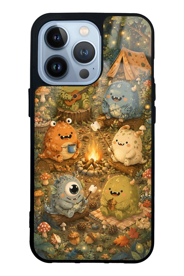حافظة هاتف لامعة بتصميم Forest Friends Camp لهاتف iPhone 13 Pro