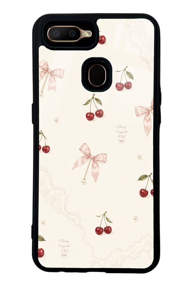 Oppo A5S Glossy Phone Case with Cherry Pearl Lace Design
