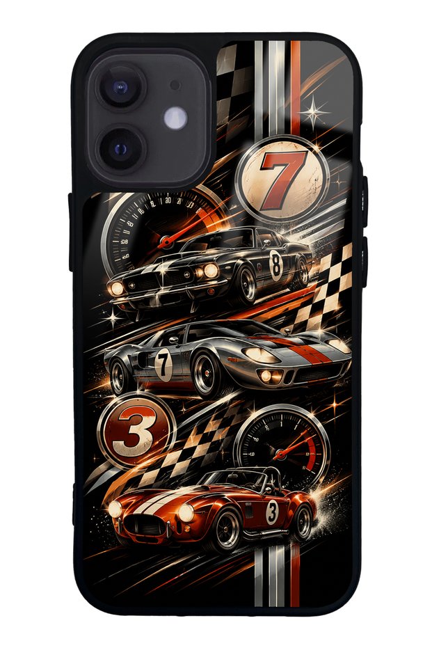 iPhone 12 Mini Glossy Phone Case with Retro Speed Icons Design