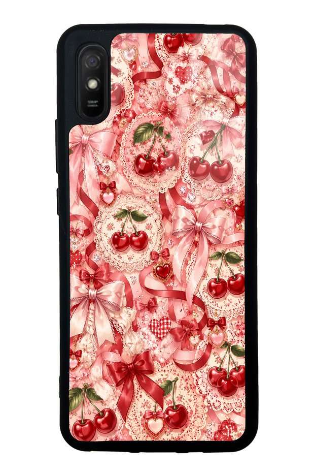 Xiaomi Redmi 9A Glossy Phone Case with Cherry Lace Fantasy Design