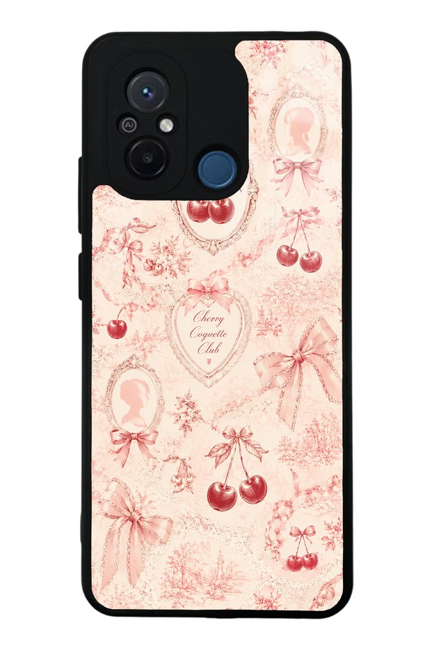 Xiaomi Redmi 12C Glossy Phone Case with Cherry Coquette Toile Design