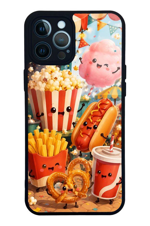 iPhone 12 Pro Max Glossy Phone Case with Fun Food Party Design