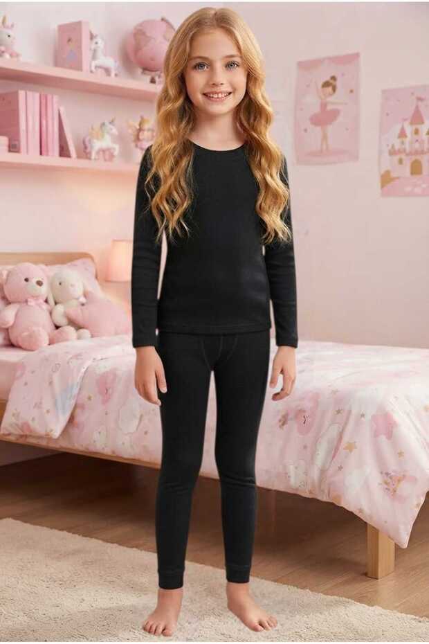 Girl's Black Thermal Underwear Set