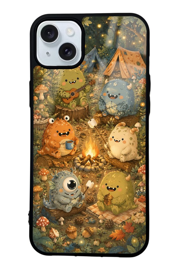 iPhone 15 Plus Forest Friends Camp Design Glossy Phone Case