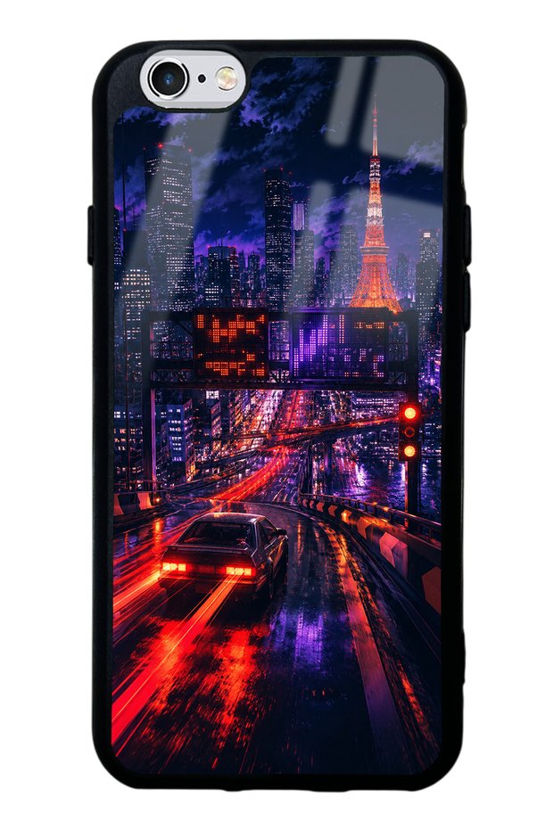 iPhone 6S Glossy Phone Case with Neon Tokyo Nights Design