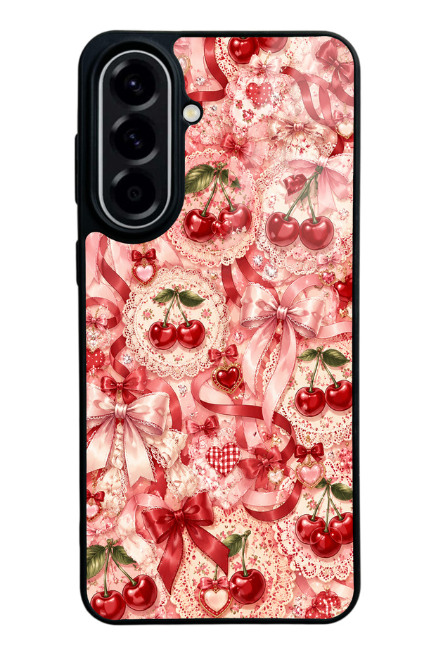 Samsung A57 Glossy Phone Case with Cherry Lace Fantasy Design