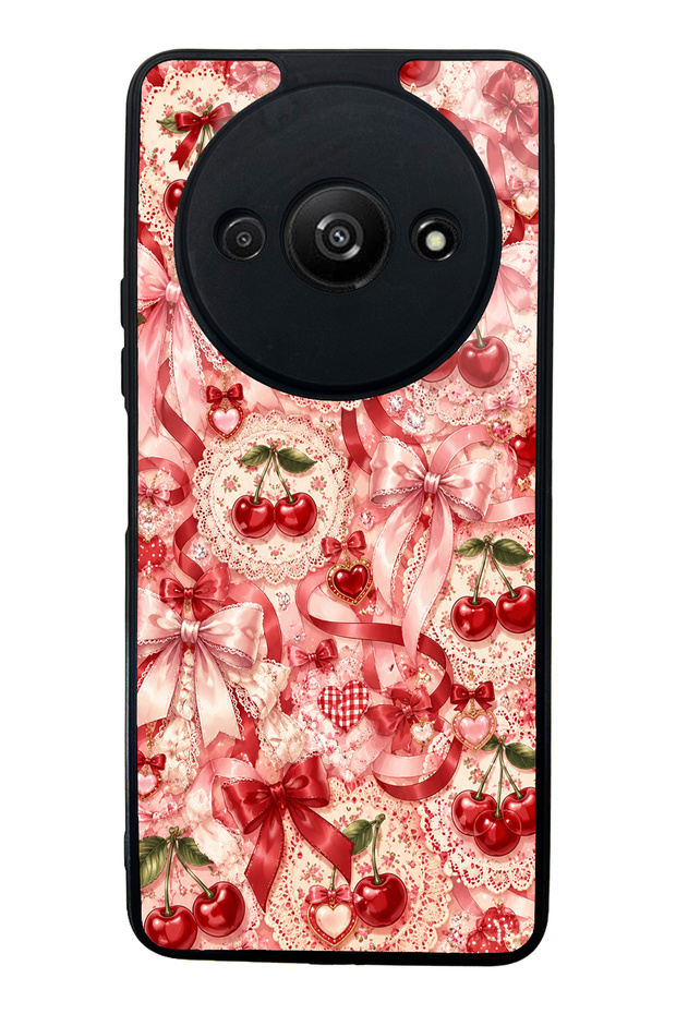 Xiaomi Redmi A3 Glossy Phone Case with Cherry Lace Fantasy Design