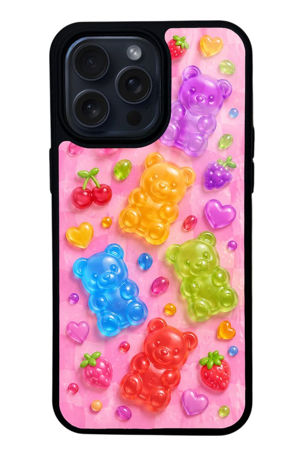 iPhone 14 Pro Max Candy Bear Fruits Design Glossy Phone Case