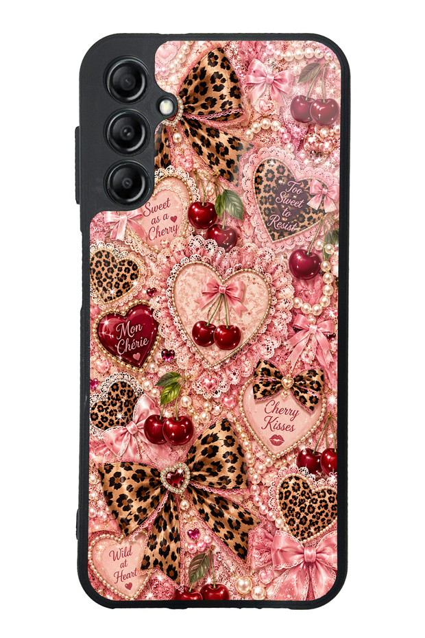 حافظة هاتف سامسونج A14 بتصميم Wild Cherry Coquette لامعة