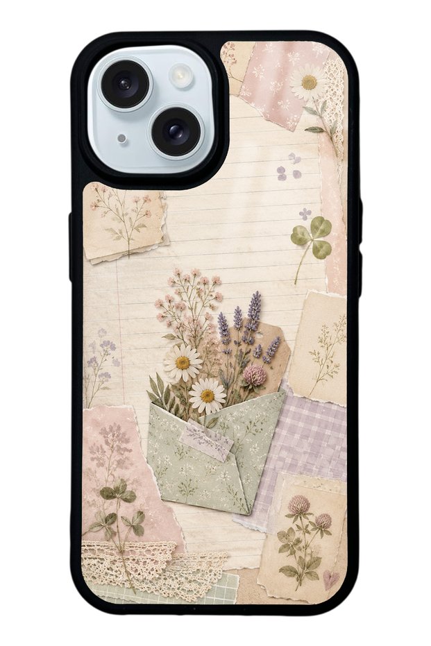 حافظة هاتف لامعة بتصميم Wildflower Diary لهاتف iPhone 15
