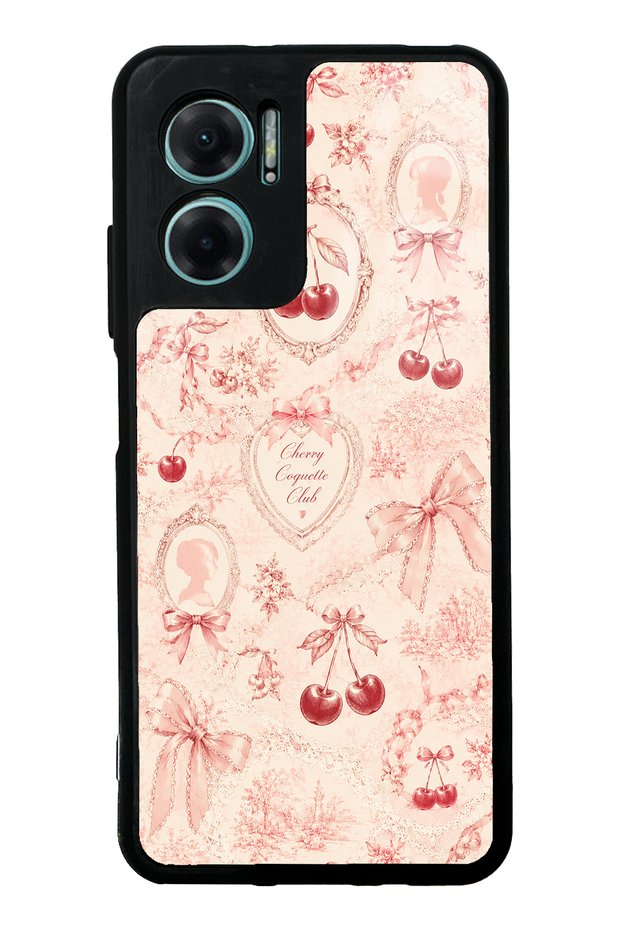 Xiaomi Redmi Note 11E Glossy Phone Case with Cherry Coquette Toile Design