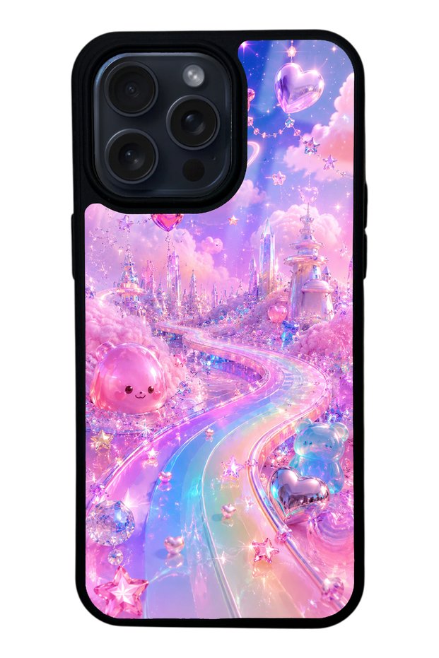 iPhone 15 Pro Max Crystal Heart City Design Glossy Phone Case