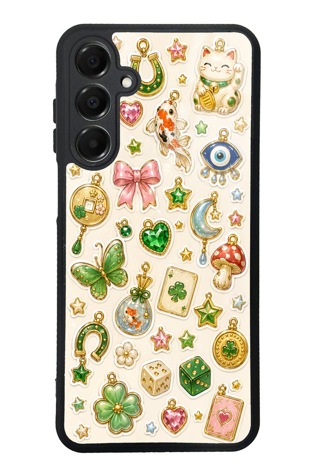 Samsung A16 Glossy Phone Case with Lucky Star Charms Design