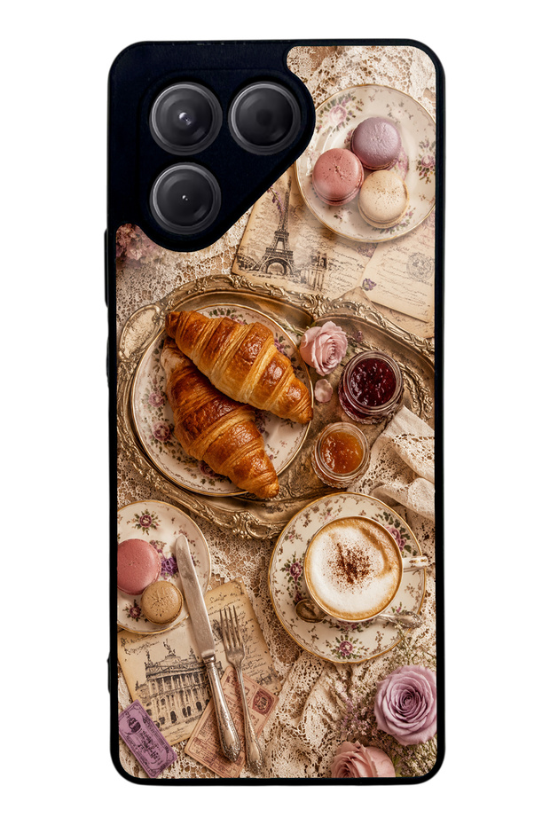 Tecno Pova 7 Glossy Phone Case with French Café Romance Design