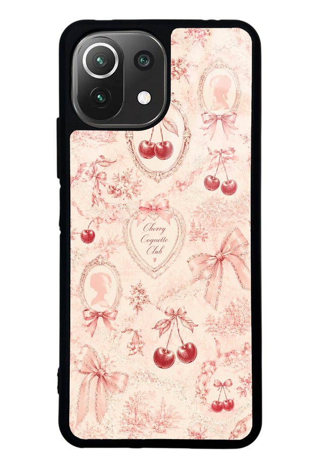 Xiaomi Mi 11 Lite Glossy Phone Case with Cherry Coquette Toile Design