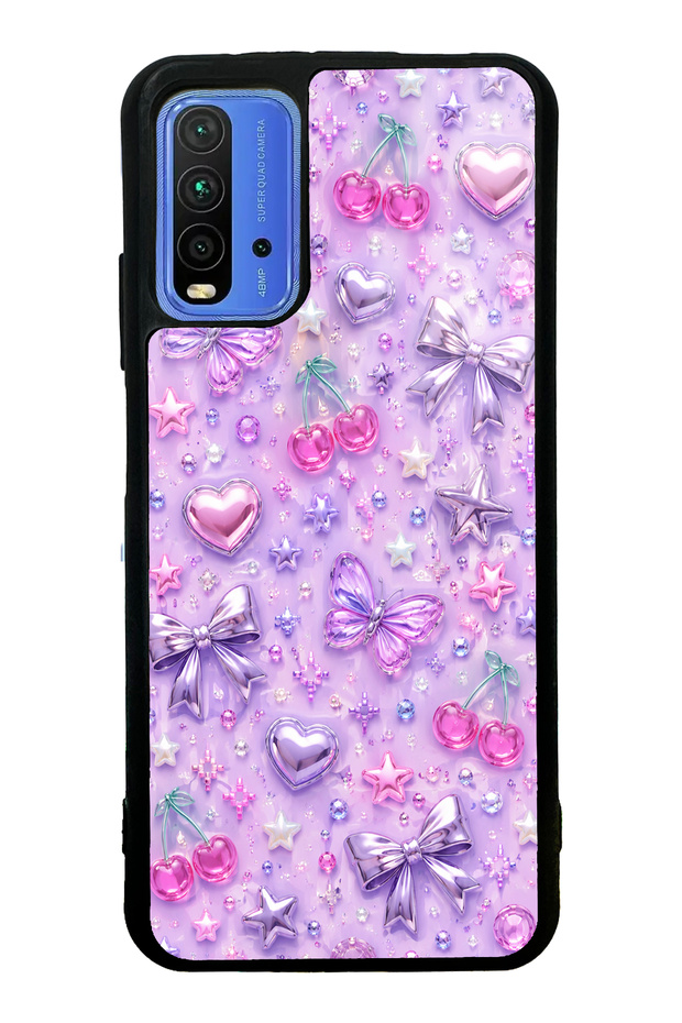 Xiaomi Redmi 9t Glossy Phone Case with Lilac Charm Pop Design
