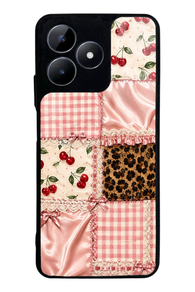 Realme C53 Glossy Phone Case with Cherry Leopard Patchwork Design