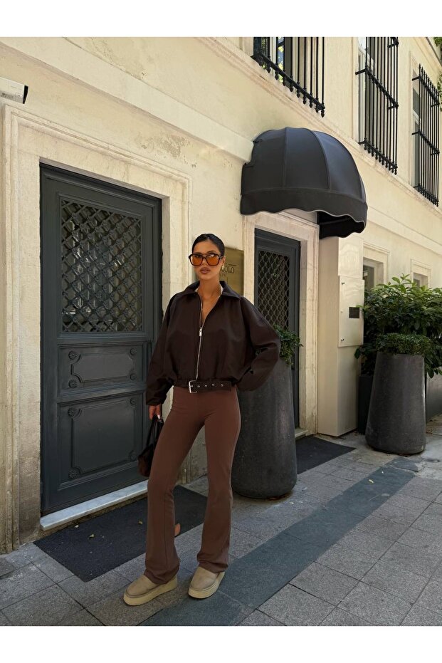 Belted Drawstring Bomber Trench Jacket
