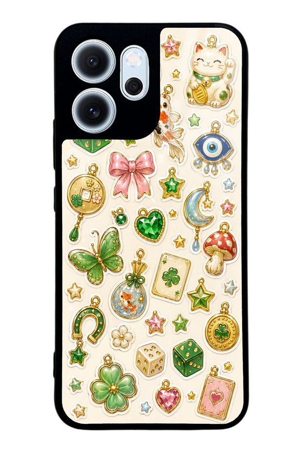 Oppo Reno 14F Glossy Phone Case with Lucky Star Charms Design