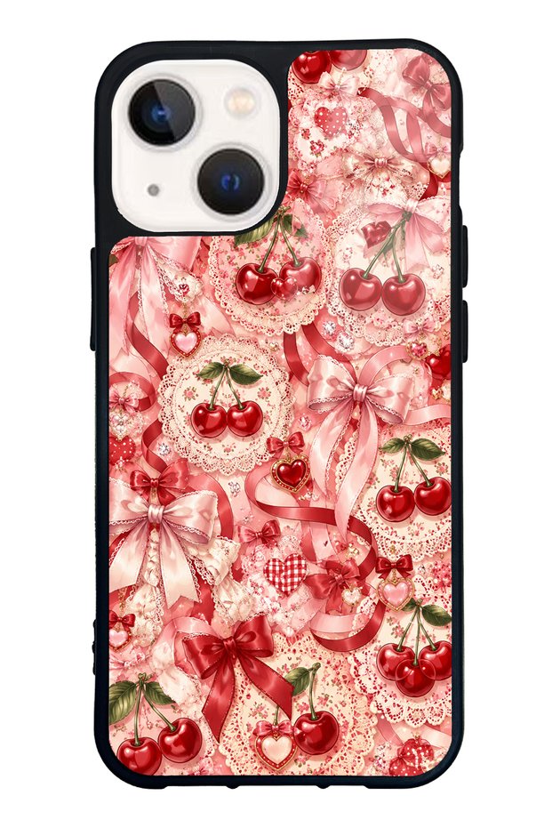iPhone 13 Mini Glossy Phone Case with Cherry Lace Fantasy Design