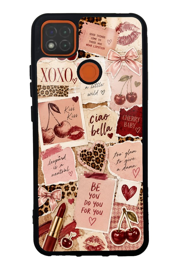 Xiaomi Redmi 9C Glossy Phone Case with Cherry Leopard Notes Design